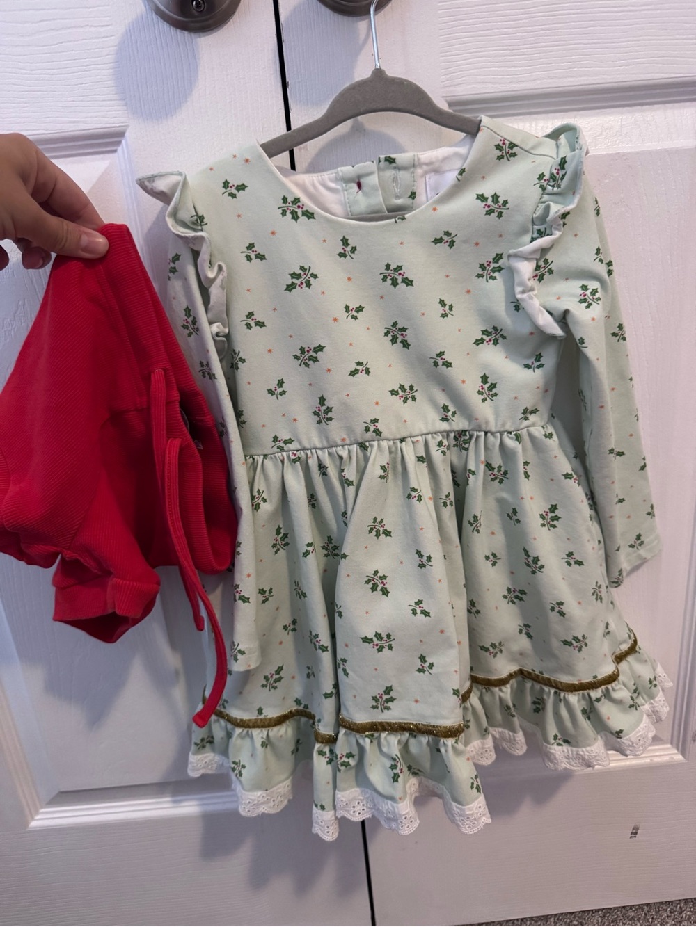Love and grow Girls' Green Floral Ruffle Long-Sleeve Dress